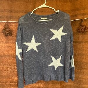 Maurices Star Pattern Crew Neck Sweater - Blue and White
